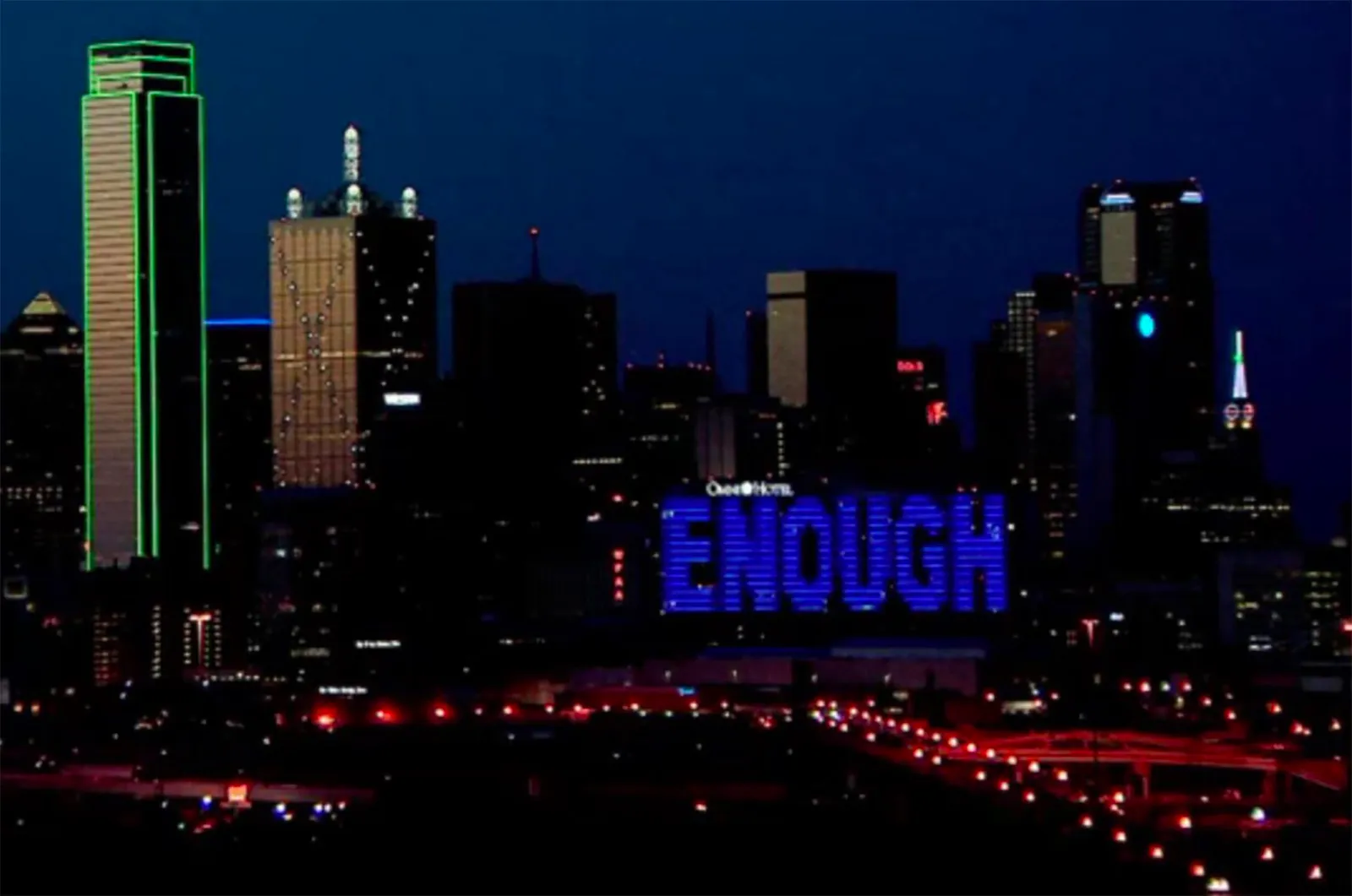 Dallas hotel lights up ‘ENOUGH’ after Baton Rouge police killings