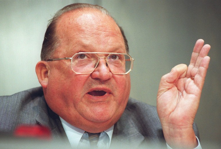 FILE - In this June 8, 1999 file photo, Belgian Prime Minister Jean-Luc Dehaene responds to a question during a press conference given in the Parliament building in Brussels. Former Belgian prime minister Jean-Luc Dehaene, who led the nation during the 1990s when it granted increasing autonomy to its linguistic regions, has died. He was 73. (AP Photo/Yves Logghe, file)