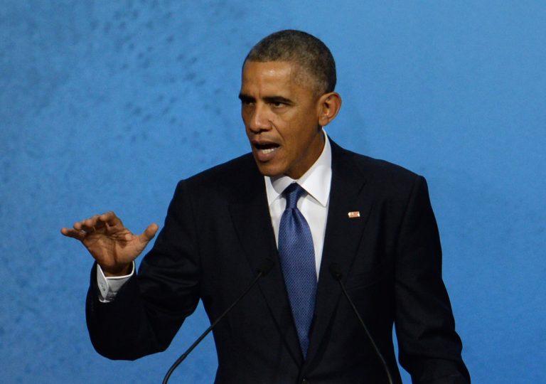 President Barack Obama speaks at the APEC CEO Summit at the China National Convention Center (CNCC) in Beijing, Monday, Nov. 10, 2014, as part of the Asia-Pacific Economic Cooperation (APEC) Summit. (AP Photo/Wang Zhao, Pool)