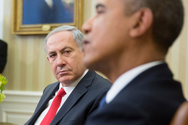 Israel Prime Minister Benjamin Netanyahu sits with President Obama during a meeting in the Oval Office of the White House March 3, 2014 in Washington. (Photo by Andrew Harrer-Pool/Getty Images)