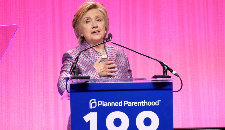 Former Secretary of State Hillary Clinton speaks at the Planned Parenthood 100th Anniversary Gala in New York. (Photo by Charles Sykes/Invision/AP)