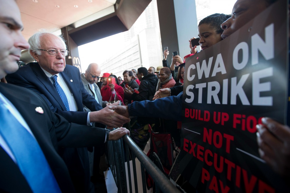 Sanders rallies Verizon workers on strike in NYC