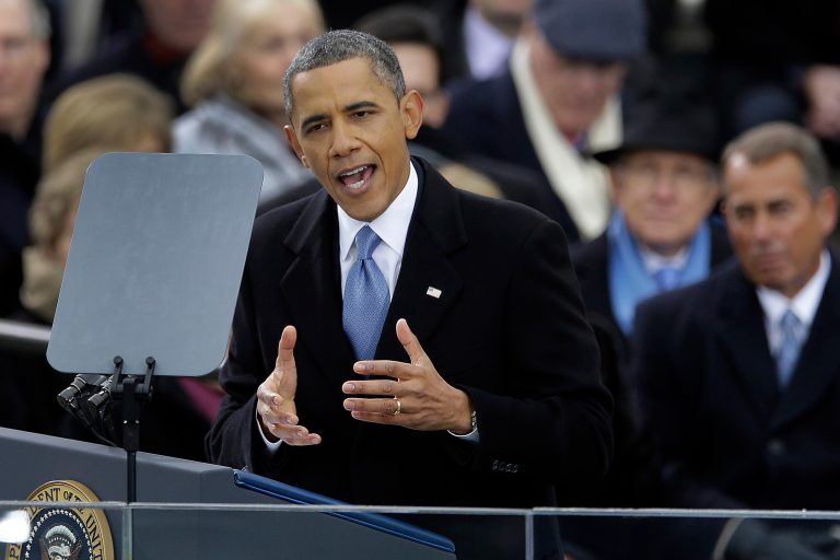 This Jan. 21, 2013 file photo shows President Barack Obama delivering his Inaugural address at the ceremonial swearing-in at the U.S. Capitol during the 57th Presidential Inauguration in Washington. ((AP/Carolyn Kaster)