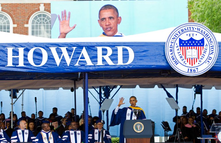 President Barack Obama delivers Howard University's commencement speech during the 2016 Howard University graduation ceremony in Washington, Saturday, May 7, 2016. A new study of student debt said the Class of 2016 had a bill of nearly $28,000. ( AP Photo/Jose Luis Magana)