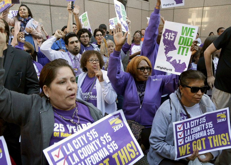 California and New York acted on April 4th to gradually push their statewide minimum wages to $15 an hour, the highest level in the nation. (AP Photo/Nick Ut)