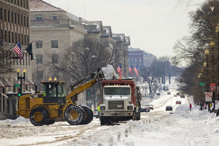 Many events Monday and Tuesday morning in and around Washington, D.C. are postponed due to snow, but by Tuesday afternoon, most groups are back on schedule. (AP Photo/Pablo Martinez Monsivais)