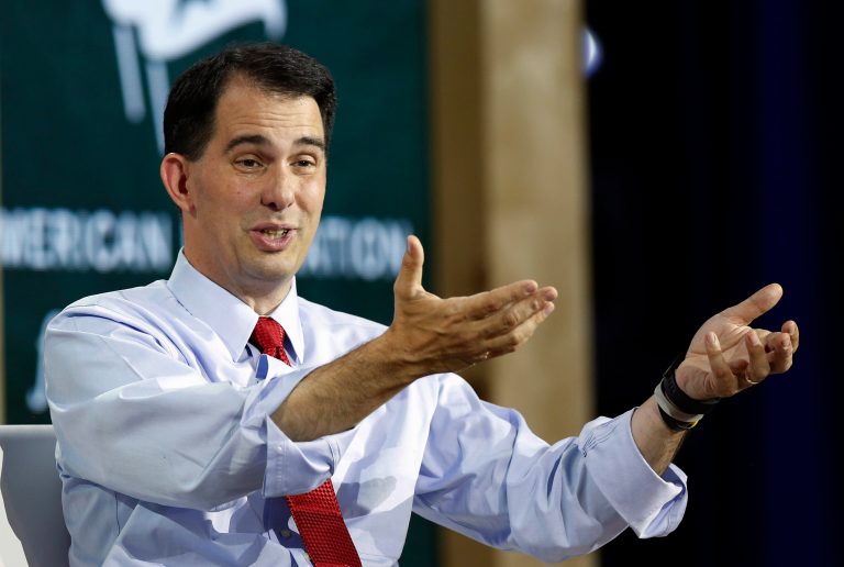 Republican presidential candidate, Wisconsin Gov. Scott Walker speaks during an education summit, Wednesday, Aug. 19, 2015, in Londonderry, N.H. (AP Photo/Jim Cole)