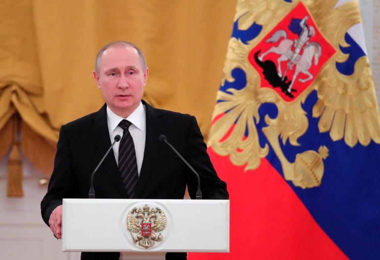 Peskov suggested that Putin might delay Russian payback over the sanctions until after Trump takes office. (Mikhail Klimentyev/Sputnik, Kremlin Pool Photo via AP)