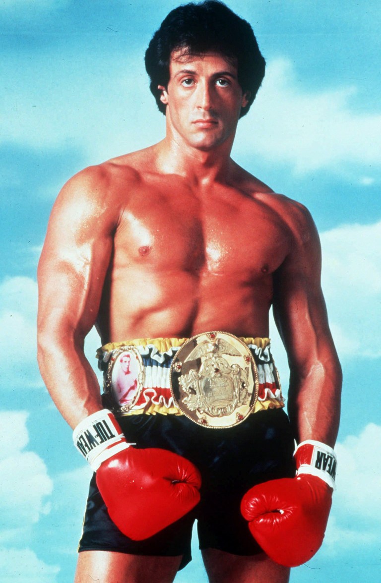 This undated publicity image originally released by United Artists shows Sylvester Stallone posing in character as Rocky Balboa in the boxing film, 