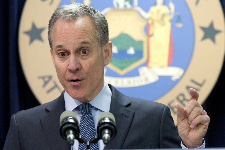 Led by New York Attorney General Eric Schneiderman, attorneys general from 11 other states, the U.S. Virgin Islands and the District of Columbia committed to working on climate change initiatives in their own states. (AP Photo/Mary Altaffer, File)