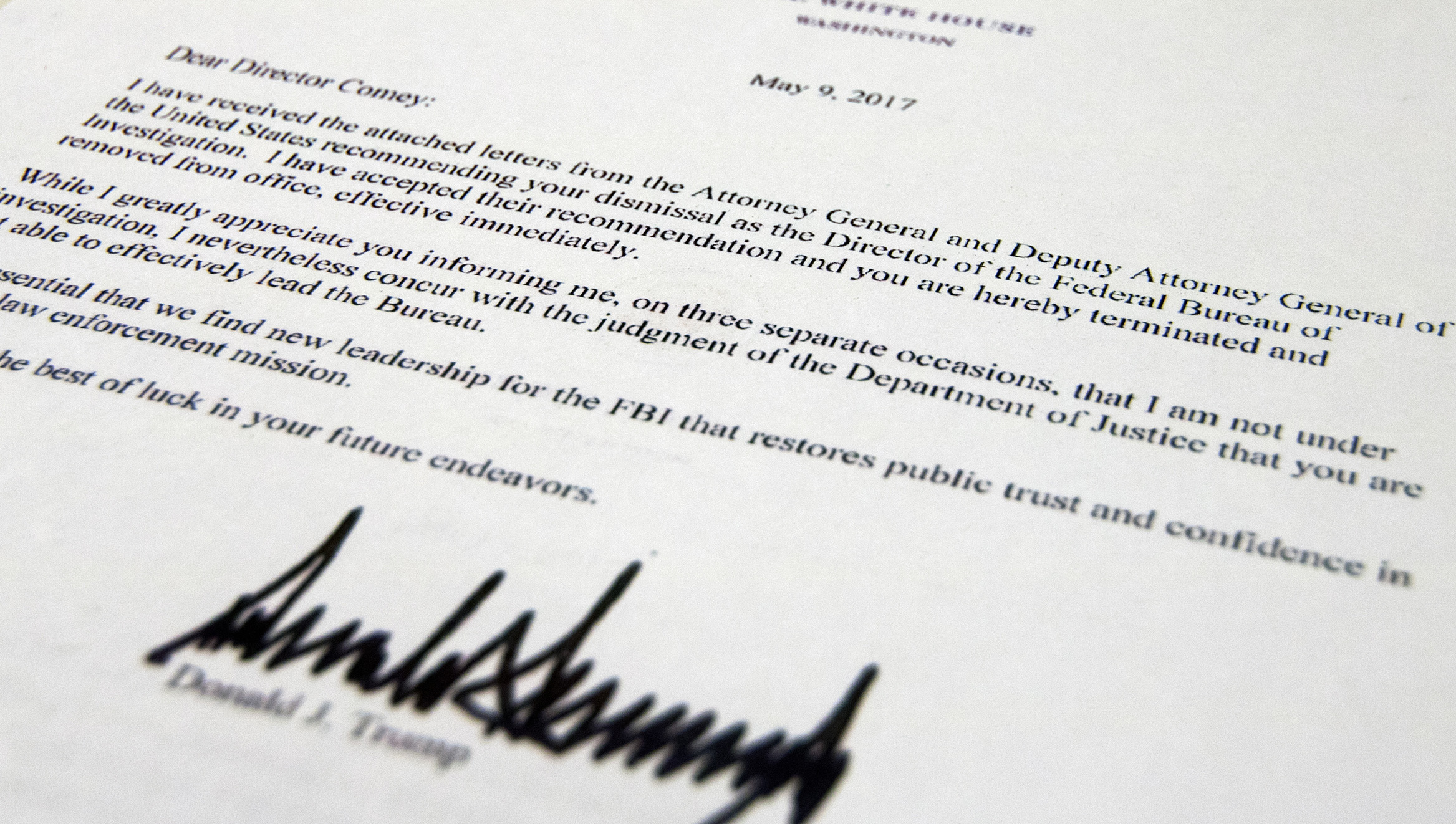 Trump’s letter to James Comey telling him he is fired: Read the full letter