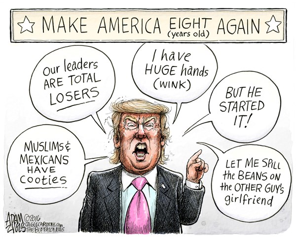 Editorial cartoon: Make America eight (years old) again