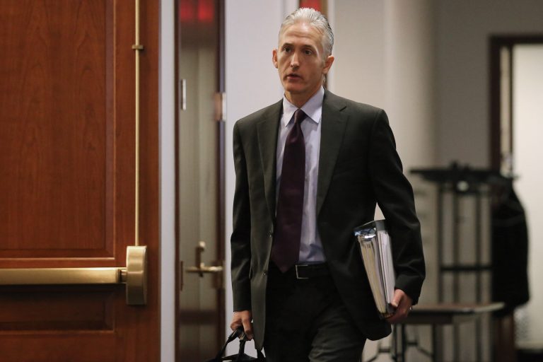 WASHINGTON, DC - JUNE 16: House Select Committee on Benghazi Chairman Trey Gowdy (R-SC) arrives for a closed door meeting in the House Visitors Center at the U.S. Capitol June 16, 2015 in Washington, DC. The committee is expected to question Sidney Blumenthal, a longtime advisor to former President Bill Clinton and former Secretary of State Hillary Clinton, about communication he had with Hillary Clinton around the time of the Sept. 11, 2011 attack in Benghazi, Libya, that killed Ambassador Chris Stevens and three other Americans. (Photo by Chip Somodevilla/Getty Images)
