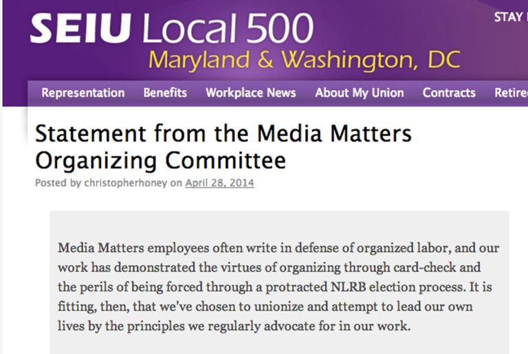 A group of employees for the liberal nonprofit watchdog group Media Matters for America issued a statement late Monday stating that they 