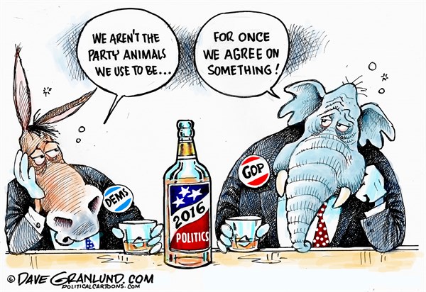 Editorial cartoon: Not the party animals we used to be