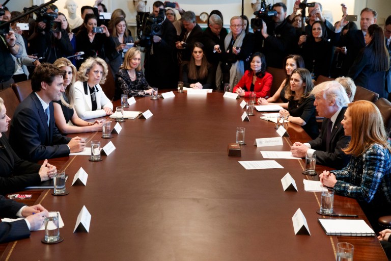 The bilateral initiative is aimed at boosting women entrepreneurs in the U.S. and Canada. (AP Photo/Evan Vucci)