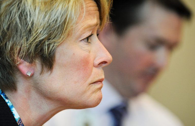 Chris Boese, Chief Nursing Office and Vice President of Patient Care at Regions Hospital, listens to a reporters question during a news conference at the hospital in St. Paul, Minn., on Wednesday, April 17, 2013. The hospital apologized Wednesday for mishandling a stillborn baby boy whose body was found in linens that had been sent to an outside laundry service. Regions Hospital officials said the body, which was found by a laundry service employee on Tuesday, was that of a baby who was stillborn April 4 at 22 weeks of development. The remains had been wrapped in linens in its morgue and somehow were mistaken for laundry that was supposed to be sent out for cleaning. (AP Photo/The St. Paul Pioneer Press, Ben Garvin) MINNEAPOLIS STAR TRIBUNE OUT