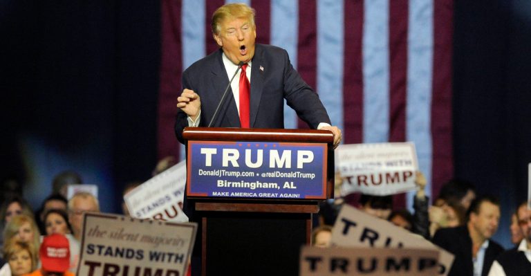 Republican presidential candidate Donald Trump speaks during a campaign stop Saturday, Nov. 21, 2015, in Birmingham, Ala. (AP Photo/Eric Schultz)