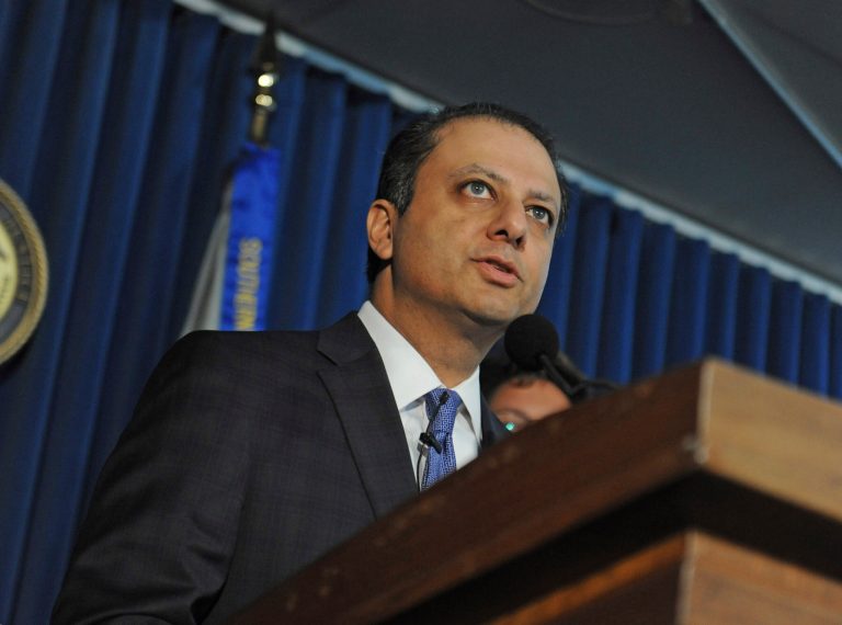 U.S. Attorney Preet Bharara speaks at a press conference, Monday, Nov. 4, 2013, in New York. Federal prosecutors in New York say hedge fund giant SAC Capital Advisors has agreed to plead guilty to fraud charges and to pay a $1.8 billion financial penalty. (AP Photo/ Louis Lanzano)