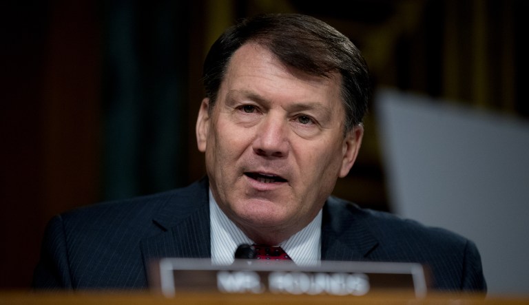 Sen. Mike Rounds, R-S.D., speaks during a hearing with the Senate Banking Committee in Washington, Tuesday, Feb. 14, 2017. (AP Photo/Andrew Harnik)