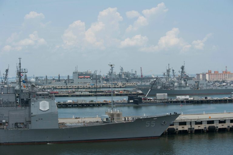 Navy bases, such as Naval Station Norfolk, Va., are at risk from rising sea levels, Navy Secretary Ray Mabus said Monday. (U.S. Navy photo)