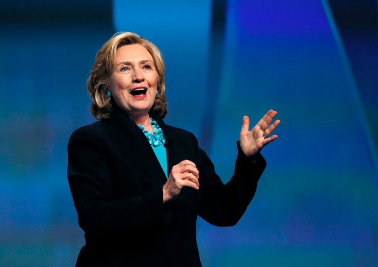 Former Secretary of State Hillary Rodham Clinton speaks at the Massachusetts Conference for Women in Boston, Thursday, Dec. 4, 2014. (AP Photo/Elise Amendola)