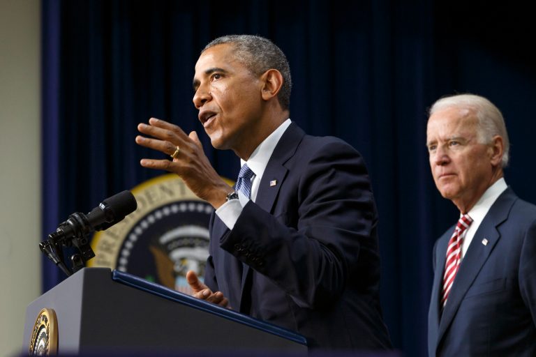 President Barack Obama, joined by Vice President Joe Biden, right, speaks before signing the Workforce Innovation and Opportunity Act, bipartisan job-training legislation which aims to help job seekers gain valuable employment skills, at the Eisenhower Executive Office Building in the White House complex in Washington, Tuesday, July 22, 2014. (AP Photo/J. Scott Applewhite)
