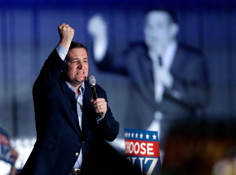 Republican presidential candidate Sen. Ted Cruz, R-Texas, speaks during a rally at the Indiana State Fairgrounds in Indianapolis, Monday, May 2, 2016. (AP Photo/Michael Conroy)