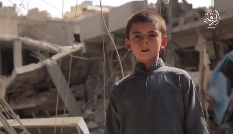 The Islamic State is using an American child in its latest propaganda video. The boy spoke clear English while issuing a threat to President Trump. (Screenshot)