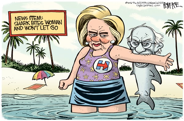 Editorial cartoon: Hillary deals with the Bernie bite