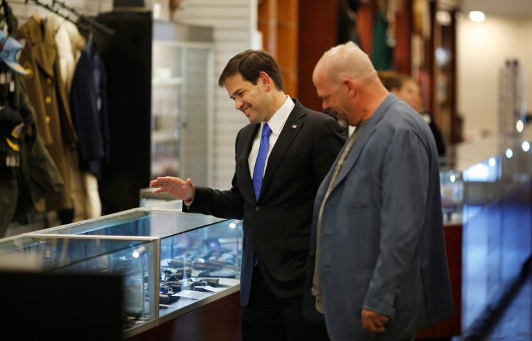 Republican presidential candidate Sen. Marco Rubio, left, R-Fla., tours the World Famous Gold & Silver Pawn shop with owner Rick Harrison, Thursday, May 28, 2015, in Las Vegas. Harrison is on the television show 