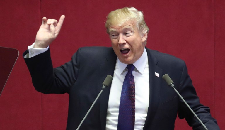 Before President Trump delivered a speech at the National Assembly in Seoul, South Korea, he tweeted 