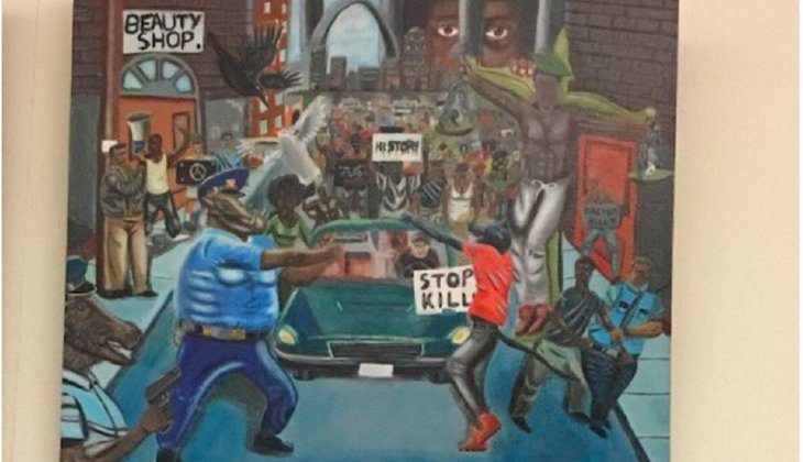 Black lawmakers will hold a Tuesday event to rehang a painting that depicts police as pigs. (Screenshot)
