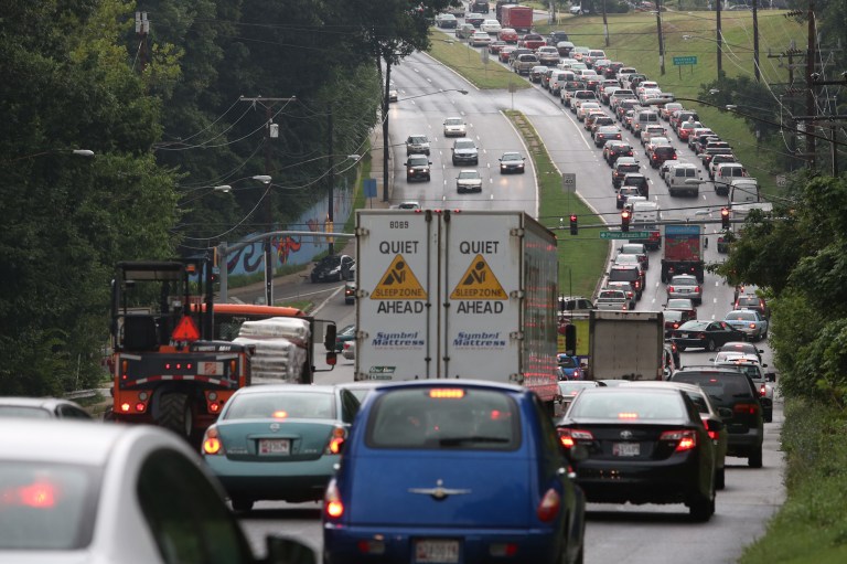 Rush hour traffic congestion along New Hampshire Avenue, Adelphi, MD, Friday, July 20, 2012