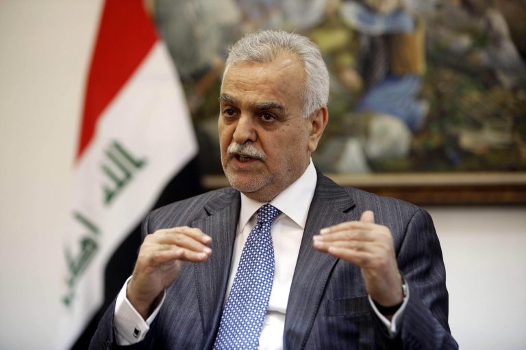   FILE - In this Friday, Dec. 23, 2011 file photo, Iraq's Sunni Vice President Tariq al-Hashemi speaks during an interview with the Associated Press near Sulaimaniyah, 160 miles (260 kilometers) northeast of Baghdad, Iraq. Iraq's first major trial dealing with the countryâs savage Sunni-Shiite sectarian killings is tainted by politics, critics say _ an ominous sign for those hoping for justice for tens of thousands of victims of street executions, bombings and kidnappings. The defendant, Vice President Tariq al-Hashemi, says charges that he ran Sunni death squads are part of a political vendetta by Prime Minister Nouri al-Maliki, a Shiite. Al-Hashemi's nine-member legal team walked out in protest in the second court session late last month, citing judicial bias. And the prosecution's case relies heavily on the testimony of co-defendants, that the defense claimed was coerced, pointing to one who died in custody. (AP Photo/Karim Kadim, File)  