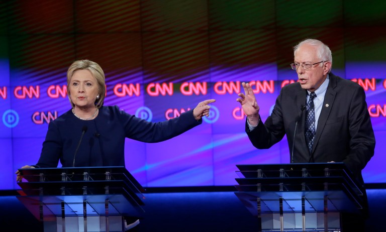 Acrimony between the campaigns of Hillary Clinton and Bernie Sanders bubbled up Saturday in Nevada, with the Clinton camp attempting to oust an official in charge of picking the state's delegates. (AP Photo/Carlos Osorio)