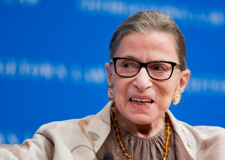 Supreme Court Justice Ruth Bader Ginsburg speaks at Georgetown University Law Center's second annual dean's lecture to the graduating class, a conversation with U.S. Supreme Court Justice Ruth Bader, Wednesday, Feb. 4, 2015, in Washington Wednesday. (AP Photo/Manuel Balce Ceneta)