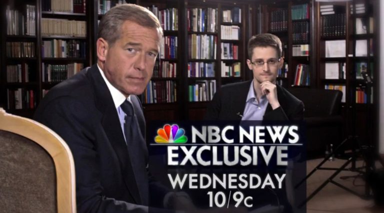 Edward Snowden, right, a former National Security Agency contractor and NBC News anchor Brian Williams during an NBC Exclusive interview. (AP/NBC News)