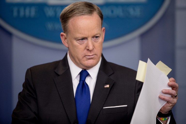 Spicer wondered why Nunes would brief the White House if the White House had given him the information. (AP Photo/Andrew Harnik)