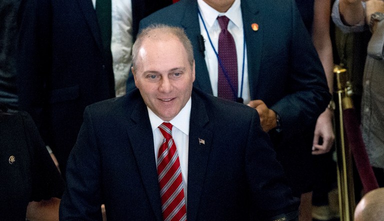 On June 14, Steve Scalise was nearly killed after a gunman opened fire on a group of Republican lawmakers practicing for a baseball game on a field in Alexandria, Va. (AP Photo/Jose Luis Magana)