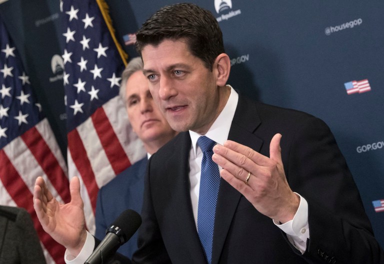 House Speaker Paul Ryan of Wis., speaks on Capitol Hill about efforts to replace the Affordable Care Act, following a closed-door meeting with the GOP caucus. (J. Scott Applewhite/Associated Press)