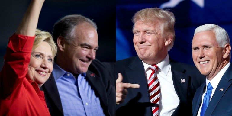 Everyone knows the Pence-Kaine showdown will really be about Trump and Clinton. (AP Photos)