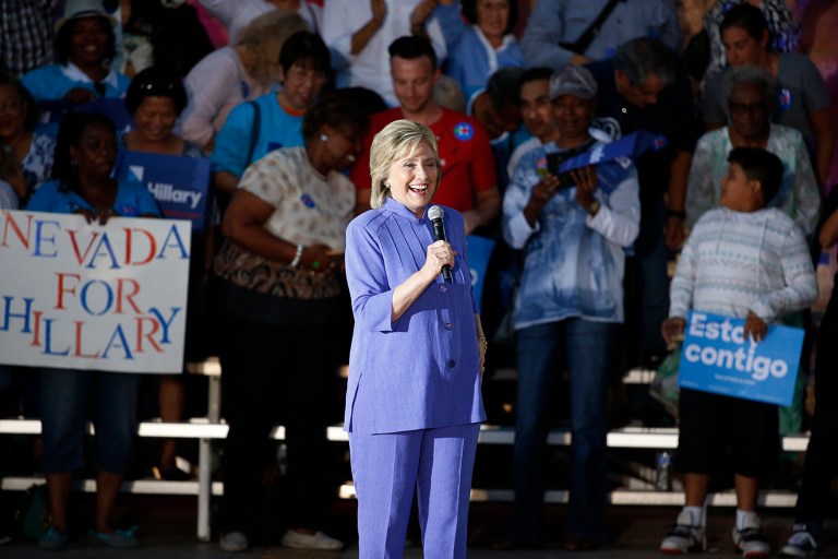 Democratic presidential candidate Hillary Rodham Clinton speaks at a rally Wednesday, Oct. 14, 2015, in Las Vegas. The stop was her last scheduled public event the day after the first Democratic debate. (AP Photo/John Locher)