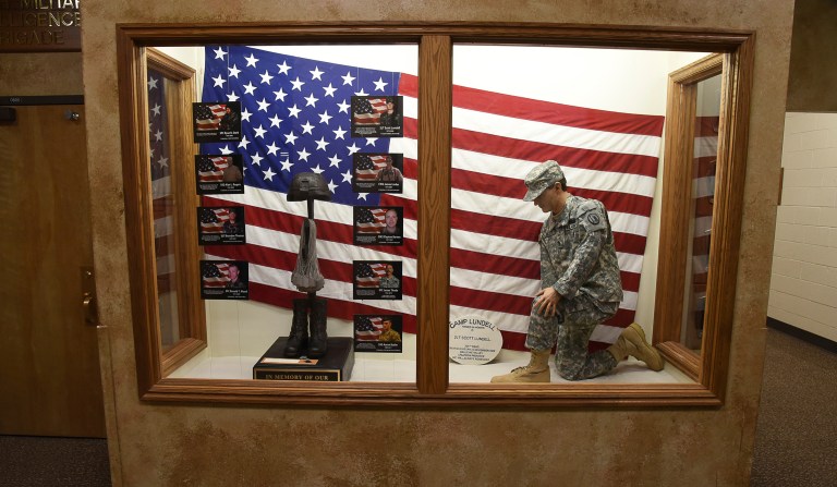 The Fallen Soldier Tribute is shown at the Utah Army National Guard Recruiting building Sunday, Nov. 4, 2018, in Draper, Utah. (Francisco Kjolseth/The Salt Lake Tribune, via AP)