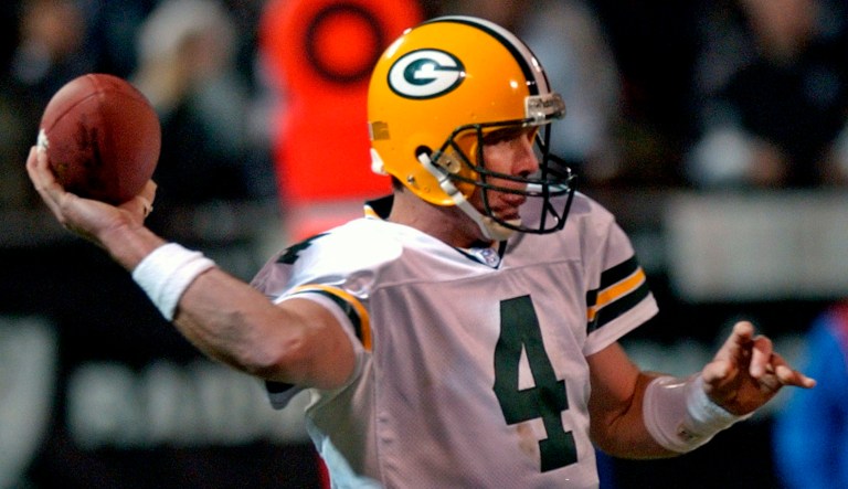 Green Bay Packers quarterback Brett Favre passes against the Oakland Raiders in the second quarter, Monday, Dec. 22, 2003 in Oakland, Calif. 