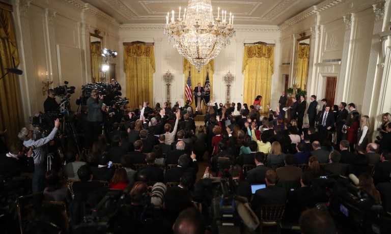 The media is assailing Trump with a mentality that operates under the rule of print first, verify second. (AP Photo/Andrew Harnik)