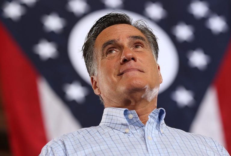 Mitt Romney speaks during a campaign rally at Union Terminal in Cincinnati, Ohio. (Getty Images)