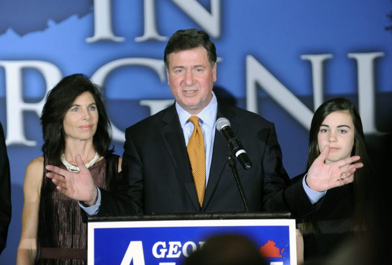 George Allen addresses supporters after conceding to former Virginia Gov. Tim Kaine. (AP Photo)