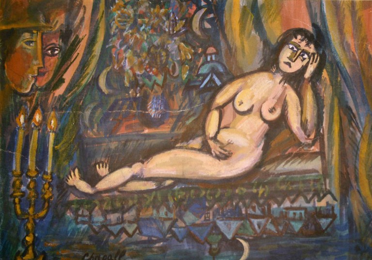 In this handout photograph made available by Martin Lang in London Monday, Feb. 3, 2014, a painting owned by him is seen. When British collector Martin Lang submitted the painting to a French committee, he was hoping to find out if it was an authentic work by Marc Chagall. But not only did the Chagall Committee declare the painting a forgery, it said Lang's painting should be burned under strict French laws that protect artists' works. Lang, 63, said Monday he was frustrated with the decision but he still hopes the painting will be returned to him. 