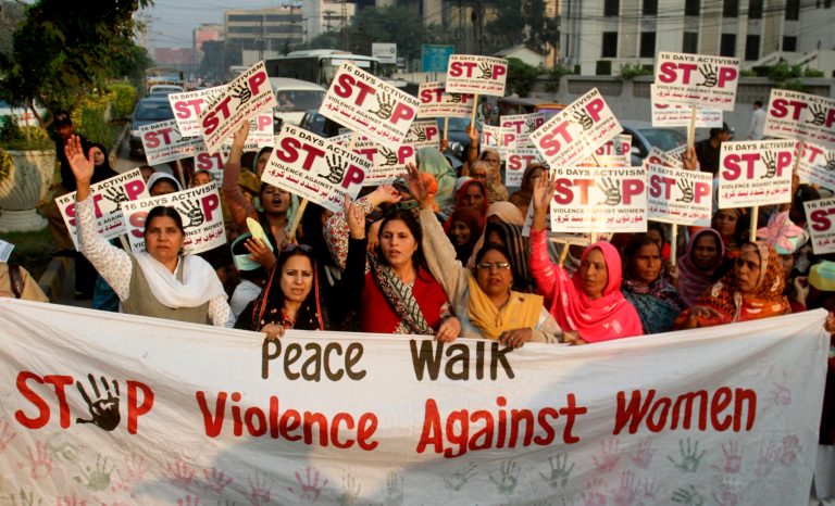 Pakistani women rally to condemn violence against women Dec. 9 in Lahore, Pakistan. (AP/K.M. Chaudary)2